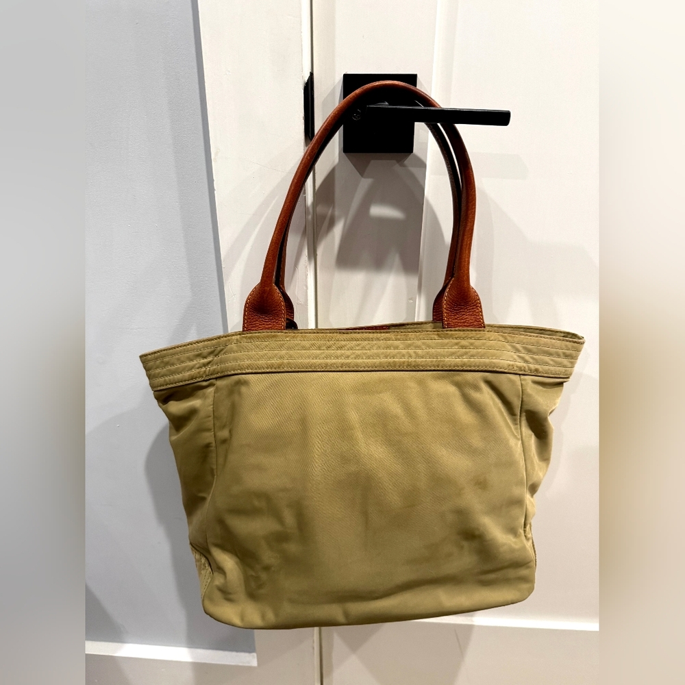 Dooney & Bourke Nylon Tan Tote With Hot Pink Interior - Picture 2 of 3